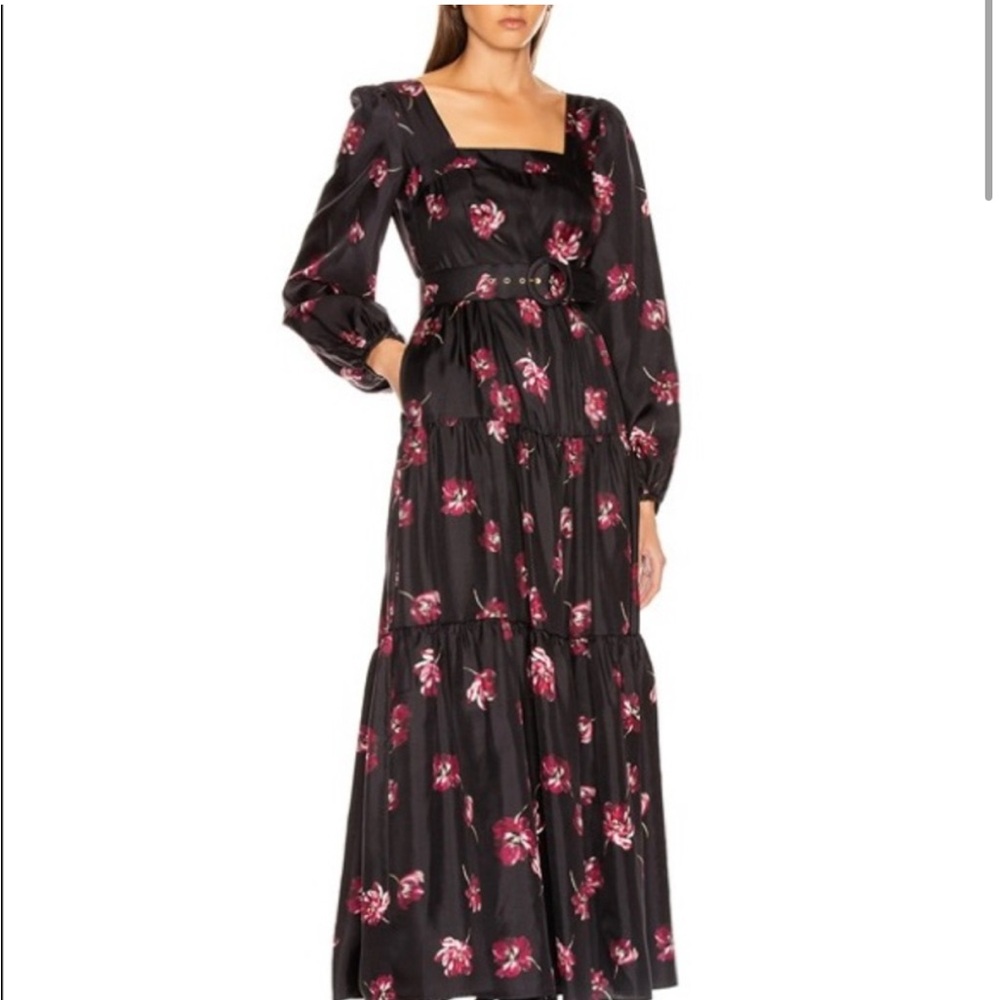 NICHOLAS Pink Maxi Dress with Bishop Sleeves and Scoop Neck